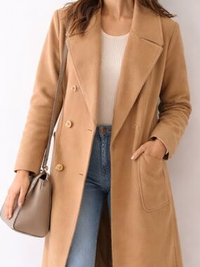 Joloun Camel Belted Coat Double Breasted Chic Wool Blend Size S